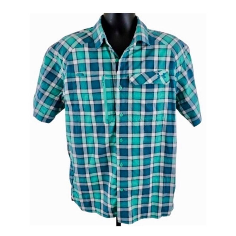 Under Armour Fish Hunter Plaid Vented Shirt in Teal Green/White Men’s M